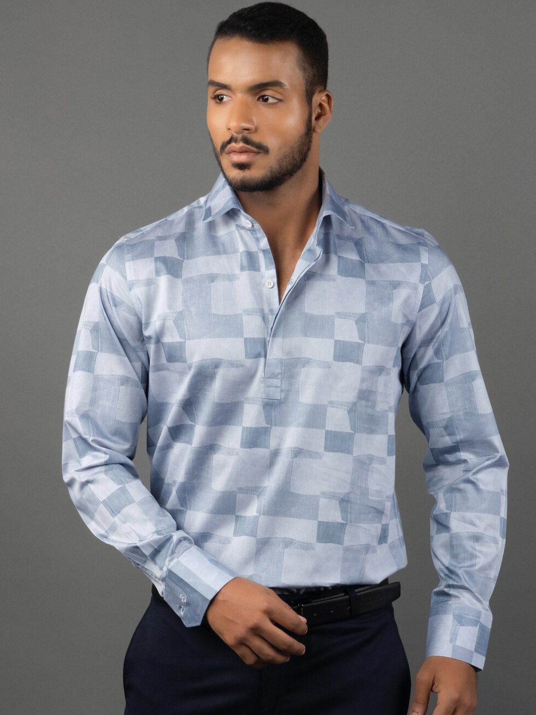 

LOUIS STITCH Comfort Printed Pure Cotton Formal Shirt, Blue