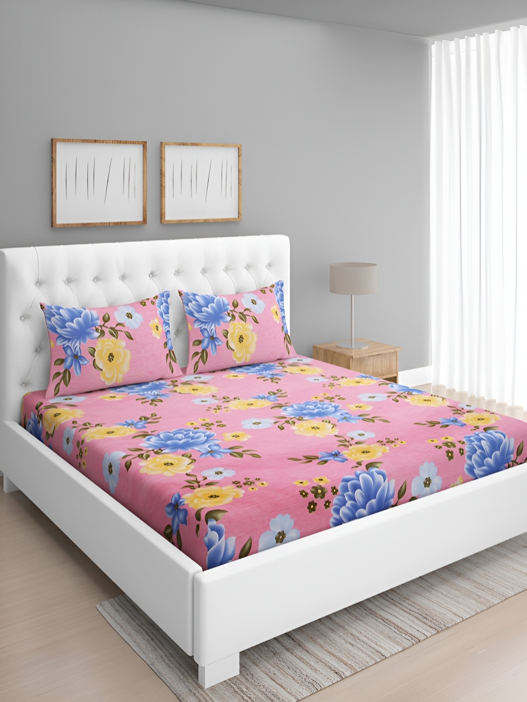 

Aura Pink & Blue Floral 160 TC Queen Bedsheet With 2 Pillow Covers