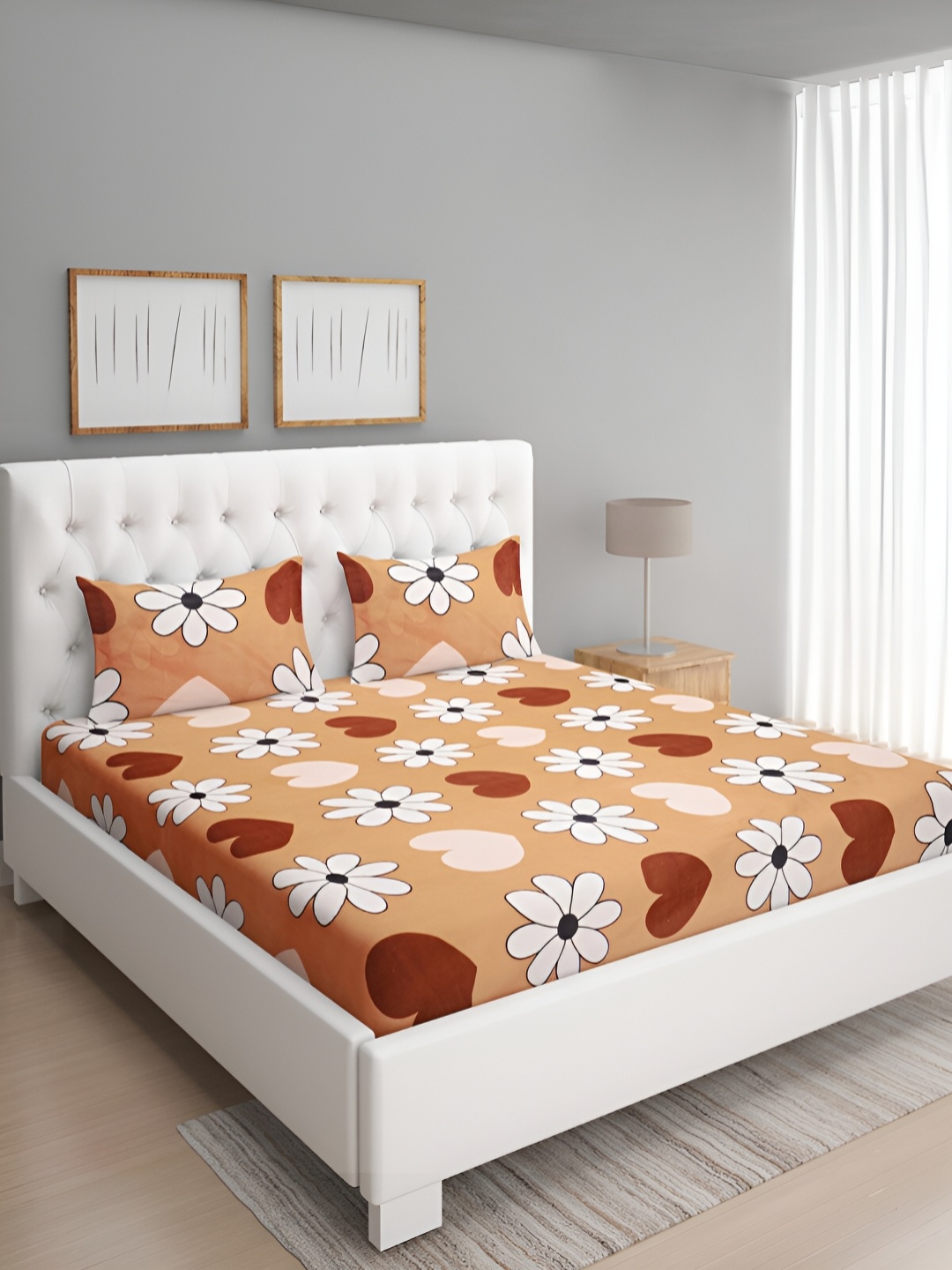 

Aura Brown & Orange Floral 160 TC Queen Bedsheet With 2 Pillow Covers