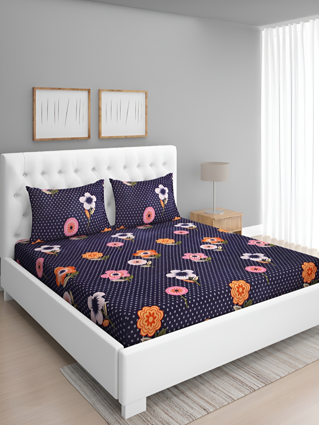 

Aura Blue & White Floral 160 TC Queen Bedsheet with 2 Pillow Covers