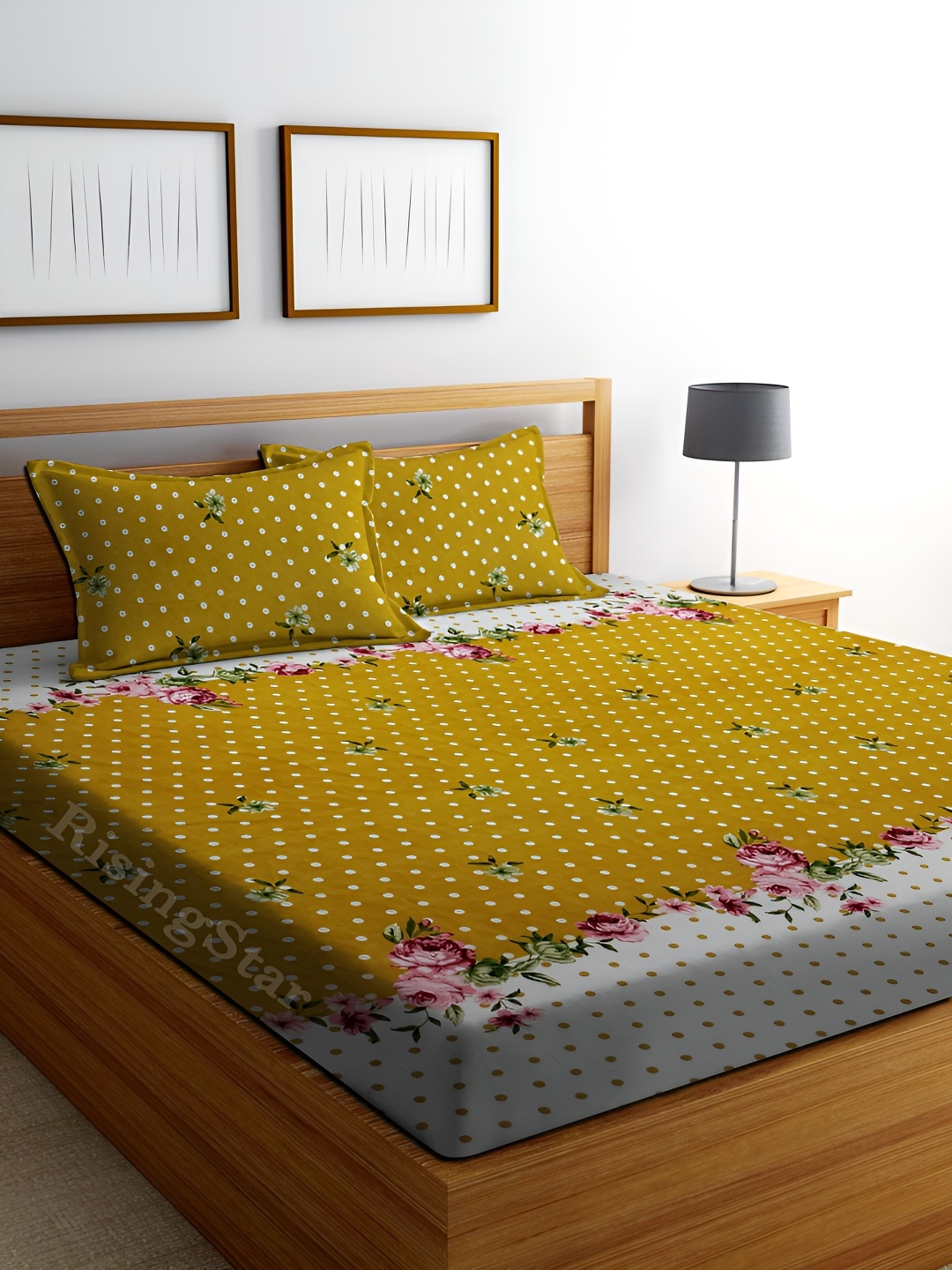 

RISING STAR Green & White Floral King Bedsheet with 2 Pillow Covers
