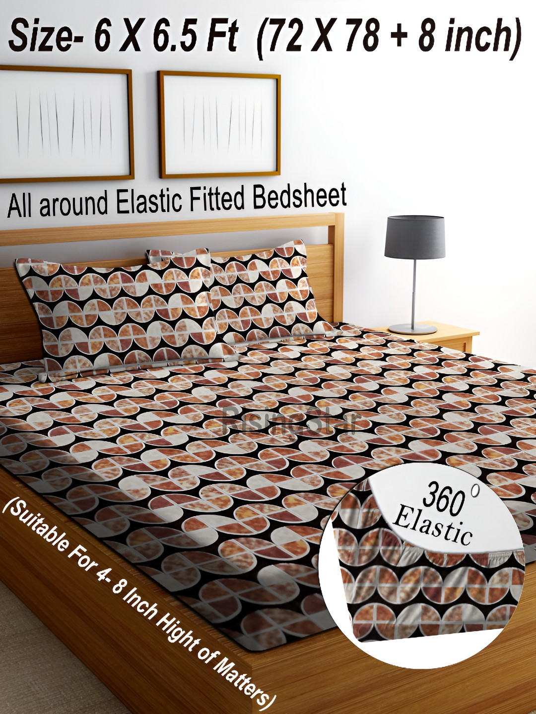 

RISING STAR Brown Geometric Cotton 250 TC Fitted King Bedsheet With 2 Pillow Covers