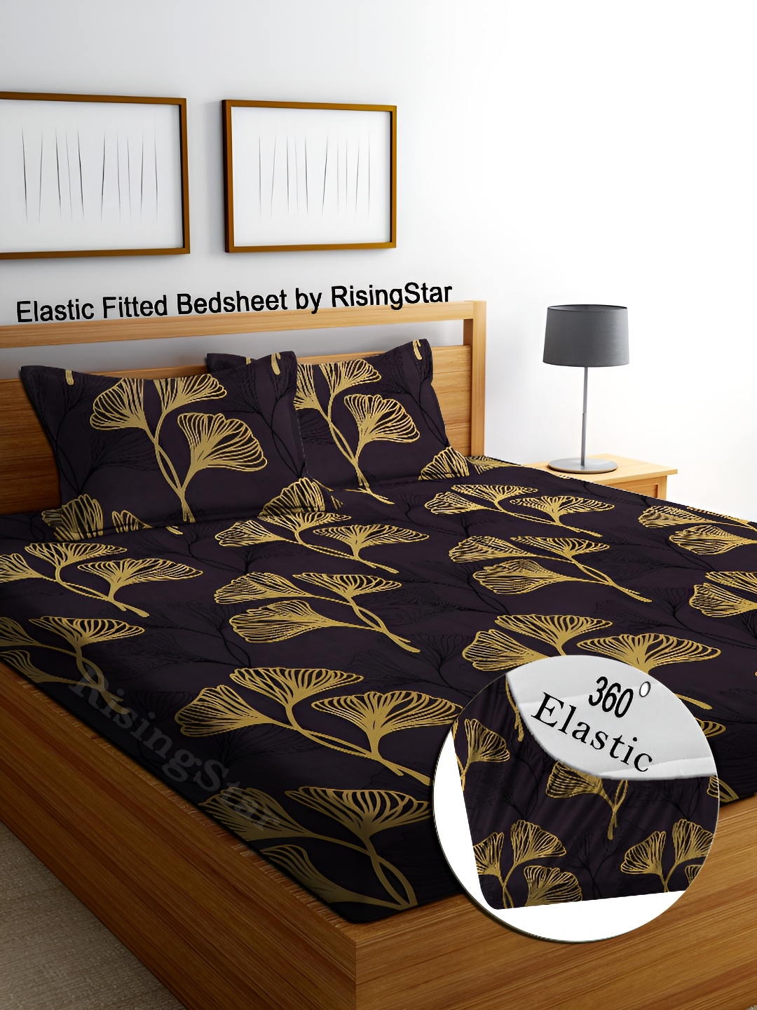

RISING STAR Brown & Yellow Floral 350 TC Fitted King Bedsheet with 2 Pillow Covers
