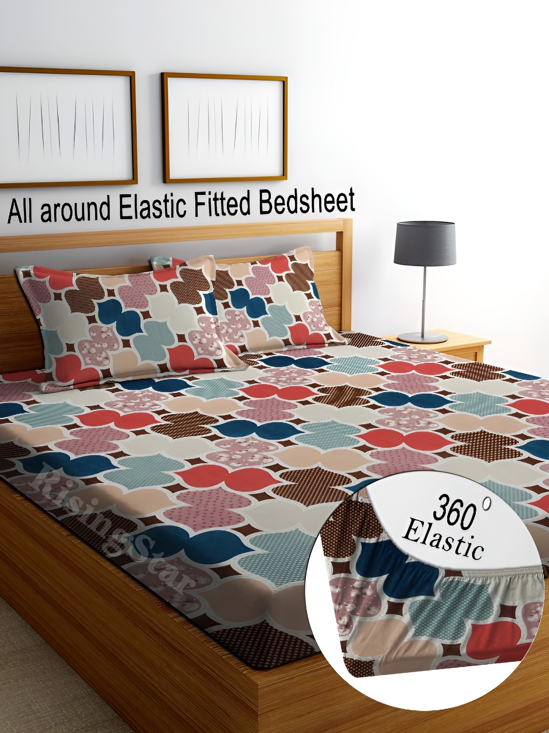 

RISING STAR Grey & White Geometric 350 TC King Fitted Bedsheet with 2 Pillow Covers