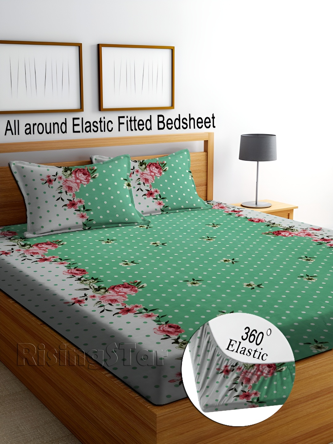 

RISING STAR Green & White Floral Printed 250 TC King Bedsheet with 2 Pillow Covers