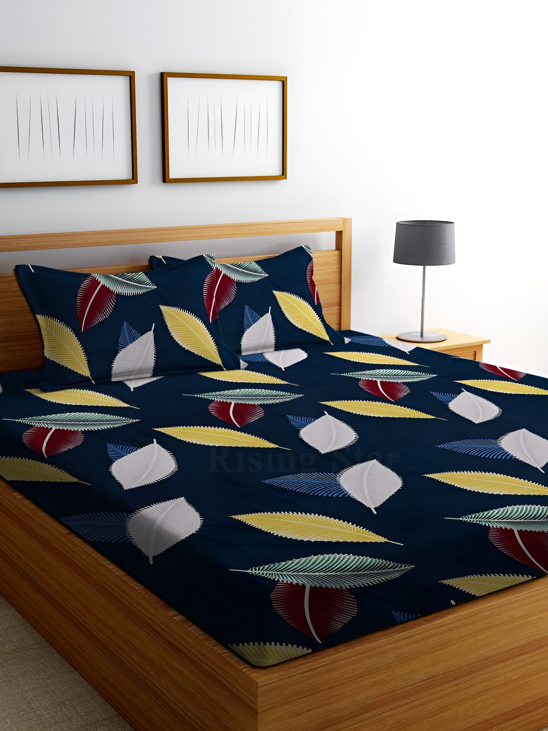 

RISING STAR Blue & Yellow Floral 250 TC King Bedsheet with 2 Pillow Covers