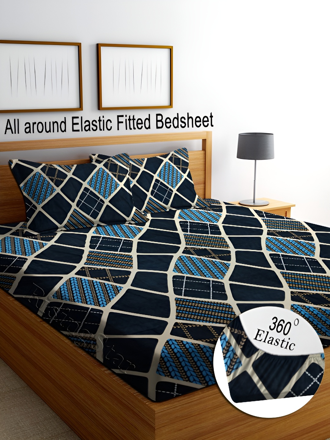 

RISING STAR Blue & Turquoise Blue Printed 250 TC King Bedsheet with 2 Pillow Covers