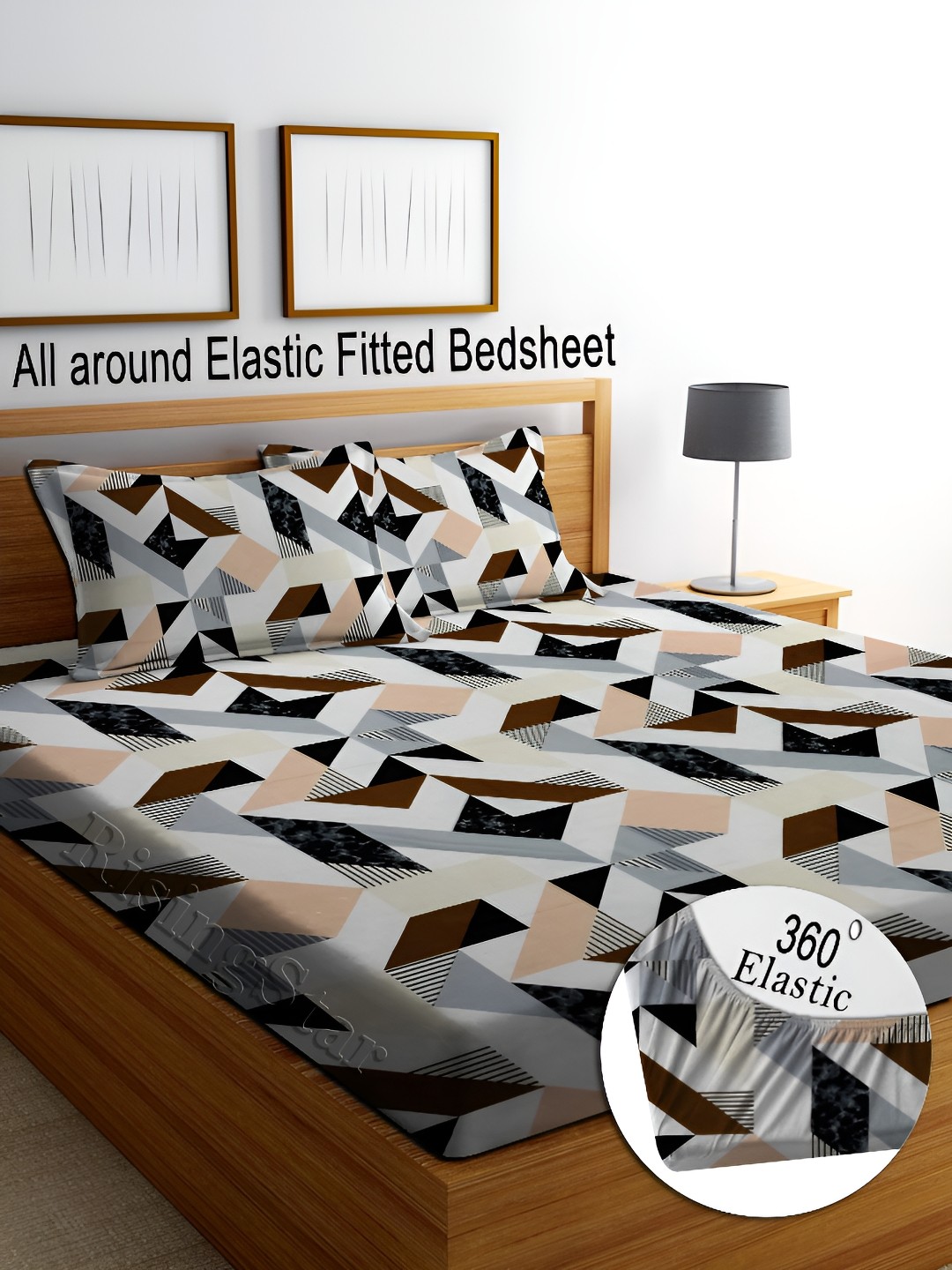 

RISING STAR White & Grey Geometric 250 TC Fitted King Bedsheet with 2 Pillow Covers