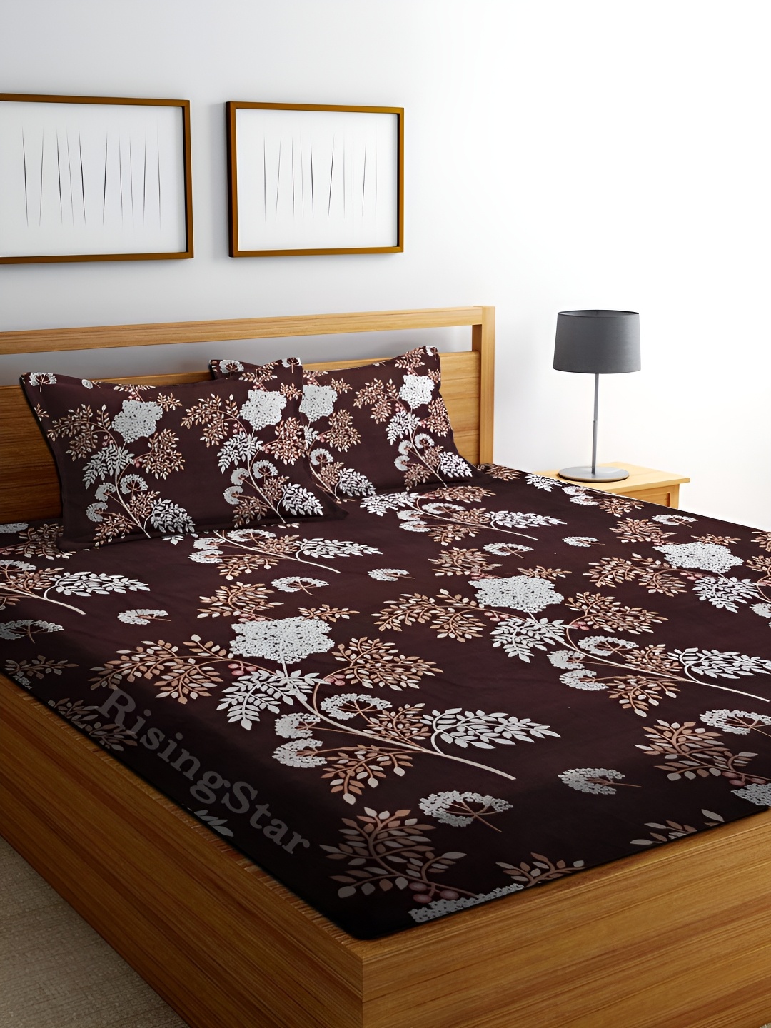 

RISING STAR Maroon & White Floral 350 TC King Bedsheet with 2 Pillow Covers