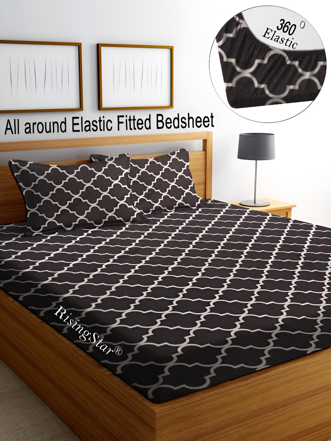 

RISING STAR Brown & White Ethnic Motifs 250 TC King Fitted Bedsheet with 2 Pillow Covers