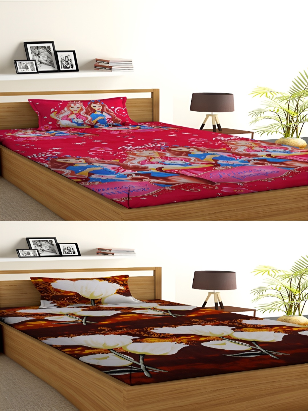 

RISING STAR Pink & White Floral 144 TC 2 Single Bedsheet with 2 Pillow Covers