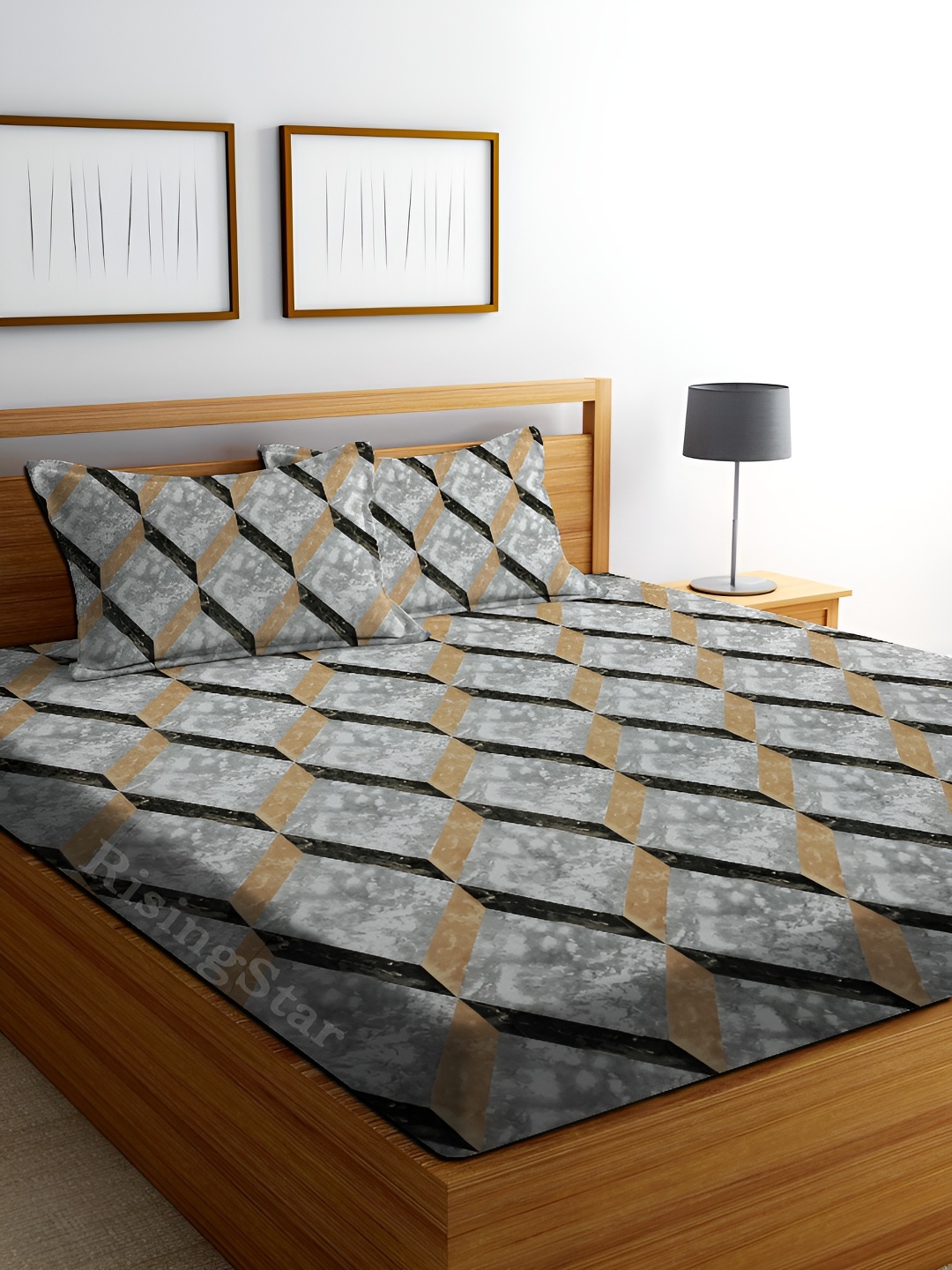 

RISING STAR Grey & Brown Geometric Microfiber 240 TC King Bedsheet with 2 Pillow Covers