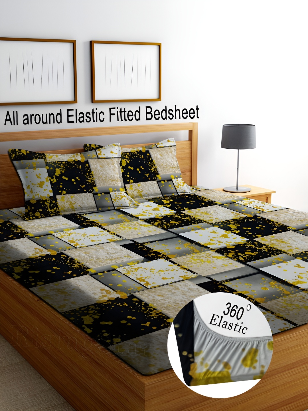

RISING STAR Brown & White Absatrct Cotton 250 TC Fitted King Bedsheet With 2 Pillow Covers