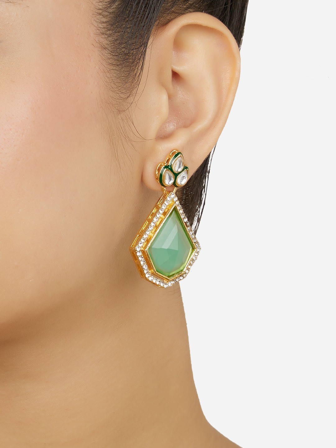 

Zaveri Pearls Gold-Plated Austrian Diamonds Studded Drop Earrings