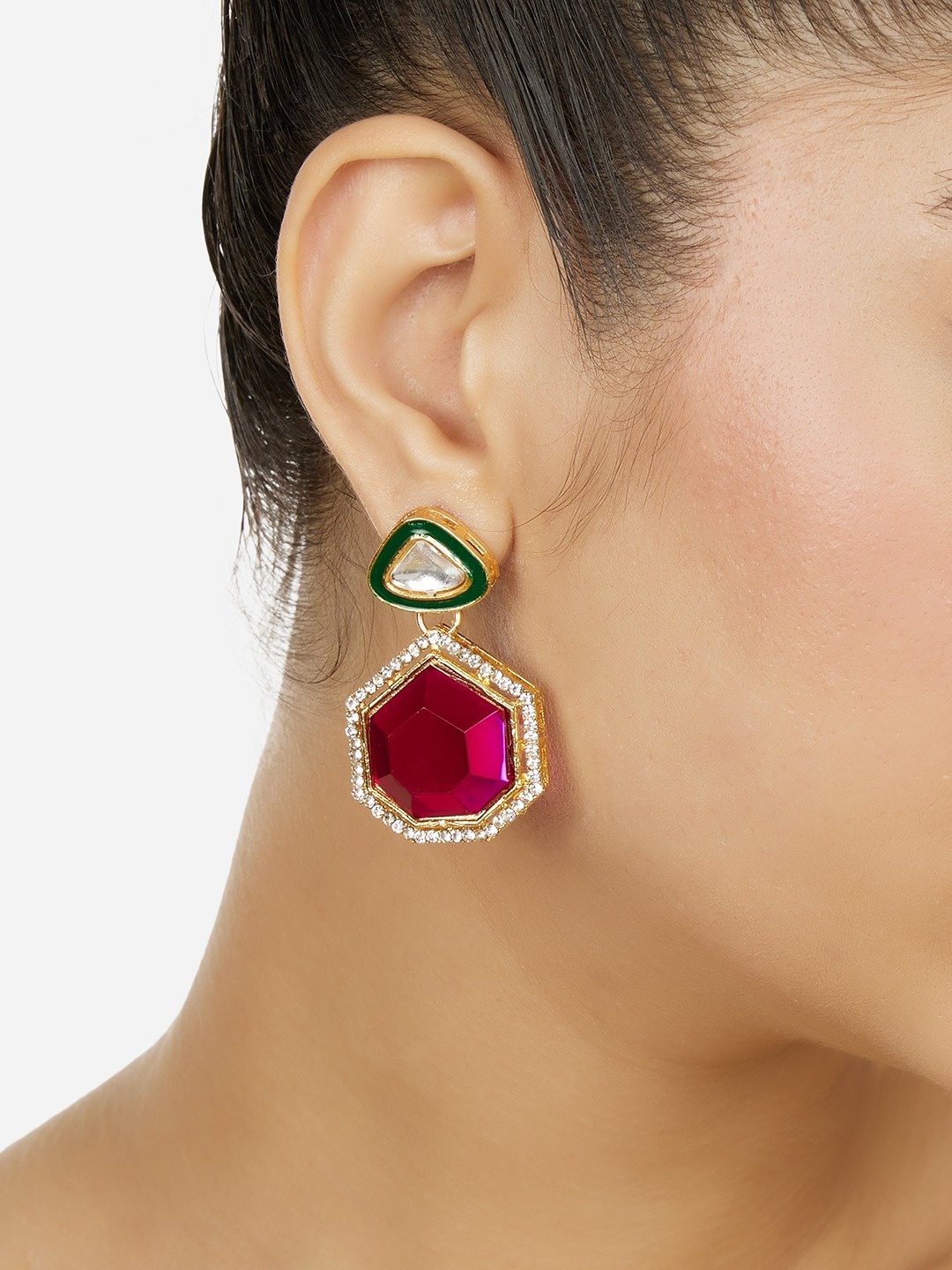 

Zaveri Pearls Gold-Plated Austrian Diamonds Studded Drop Earrings