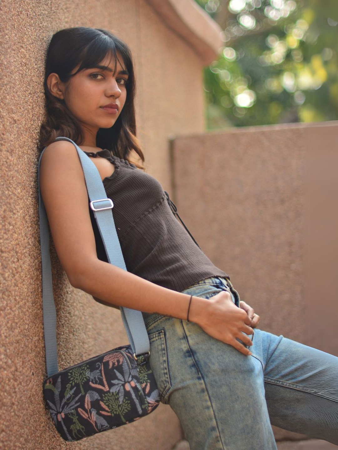 

EcoRight Printed Structured Sling Bag, Charcoal