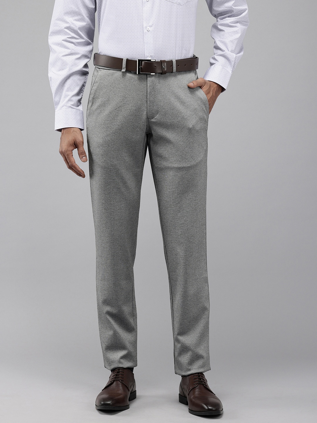Van Heusen Men Knitted Ultra Slim Fit Formal Trousers, Grey