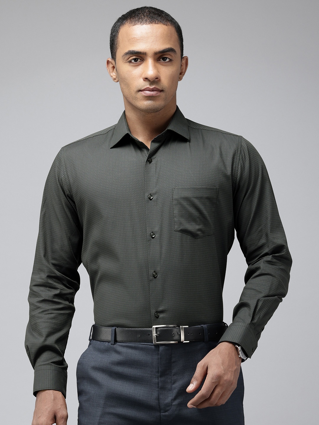 

Van Heusen Pure Cotton Self Design Custom Fit Textured Formal Shirt, Grey