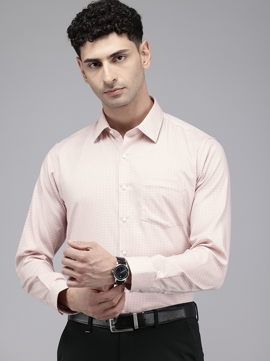 

Van Heusen Pure Cotton Slim Fit Micro Checks Opaque Formal Shirt, Beige