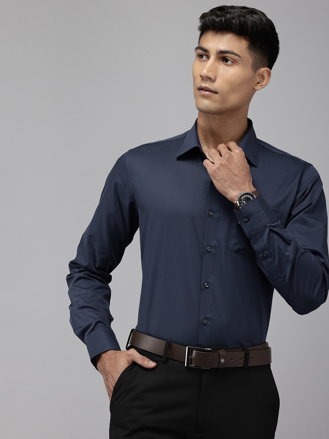 

Van Heusen Pure Cotton Slim Fit Opaque Formal Shirt, Navy blue