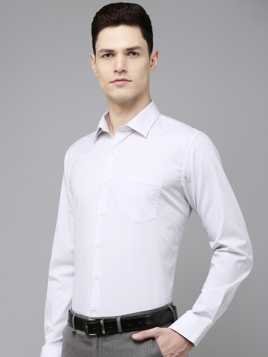 

Van Heusen Pure Cotton Self Design Custom Fit Textured Formal Shirt, Grey