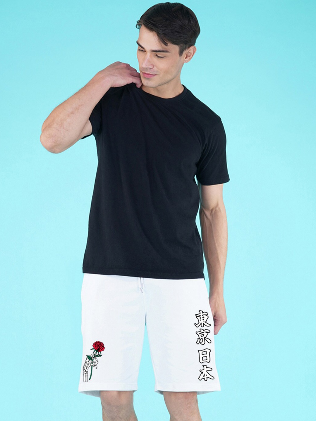 

NUSYL Men Graphic Printed Mid-Rise Sports Shorts, White