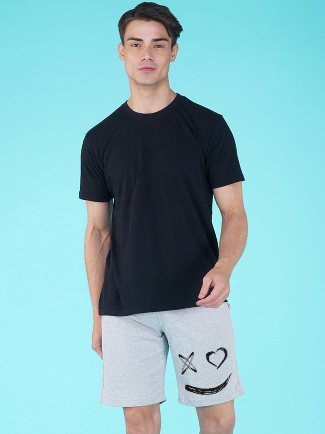 

NUSYL Men Graphic Printed Mid-Rise Sports Shorts, Grey