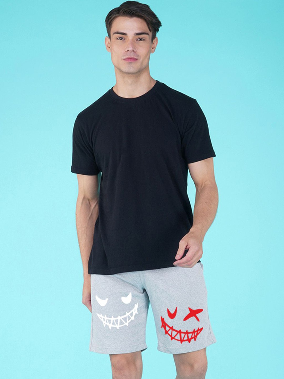 

NUSYL Men Graphic Printed Mid-Rise Sports Shorts, Grey