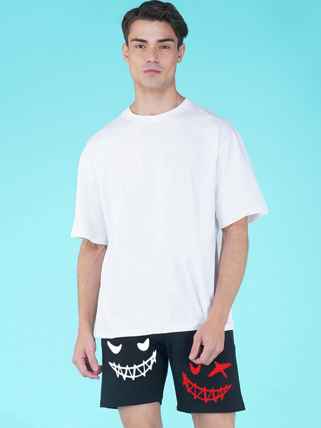 

NUSYL Men Graphic Printed Mid-Rise Sports Shorts, Navy blue