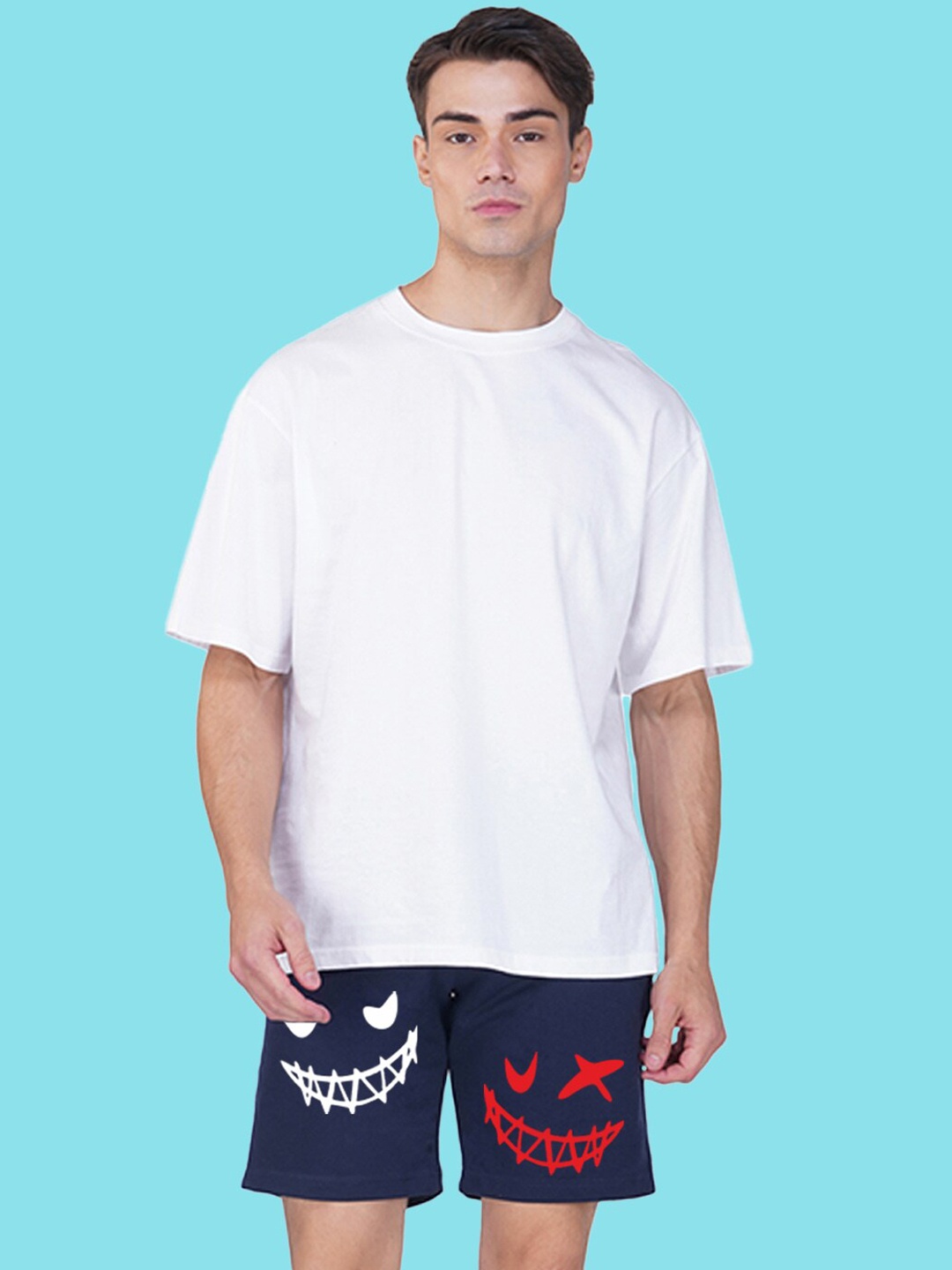 

NUSYL Men Graphic Printed Mid-Rise Sports Shorts, Blue
