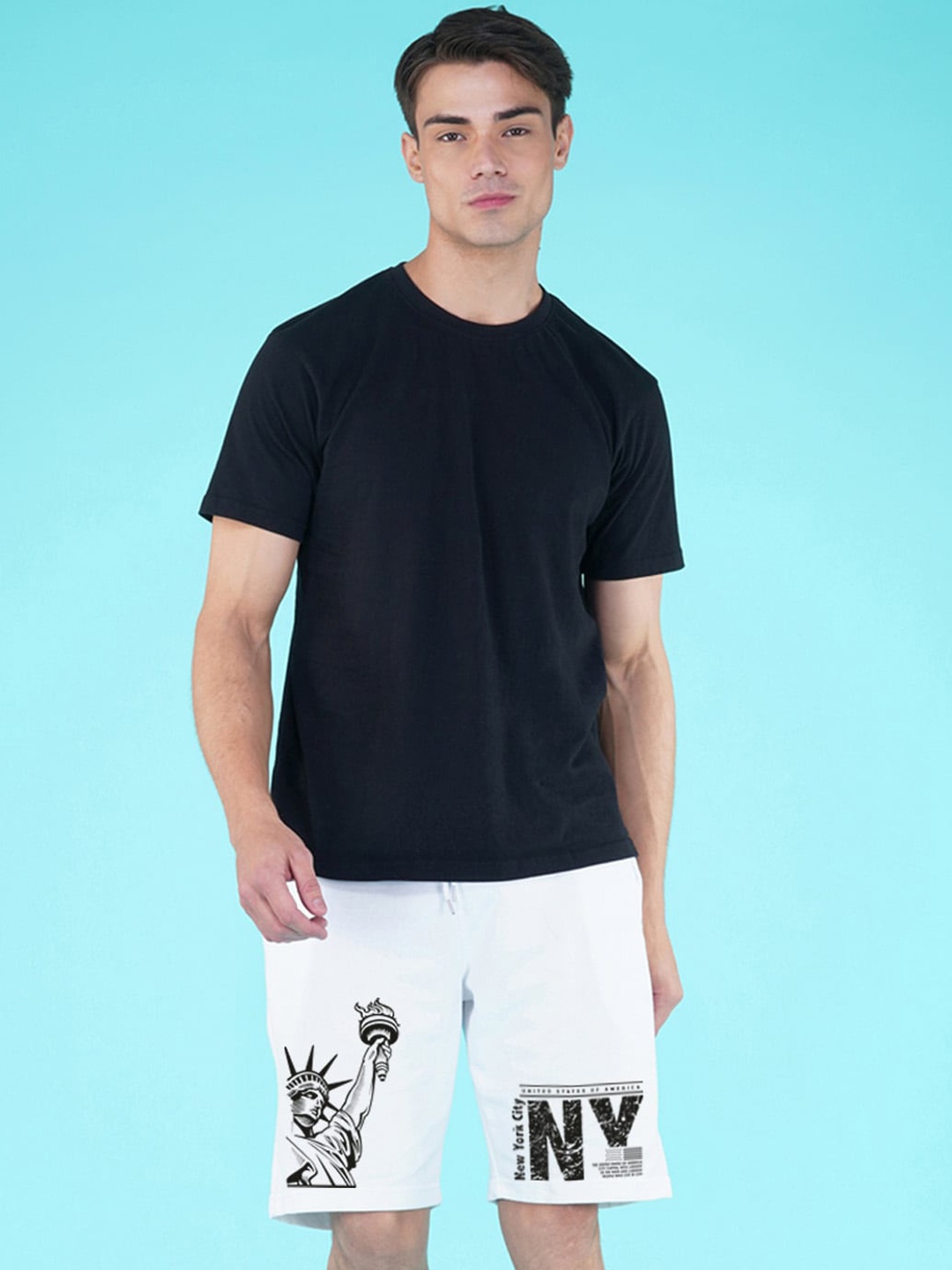 

NUSYL Men Printed Sports Shorts, White
