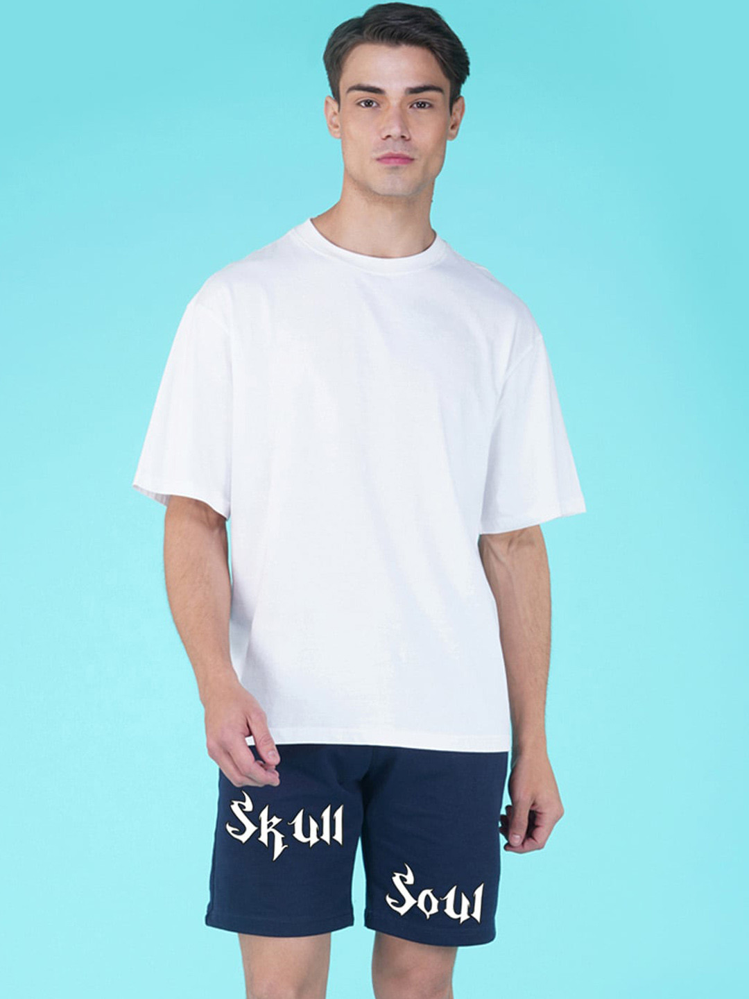 

NUSYL Men Typographic Printed Mid-Rise Sports Shorts, Blue