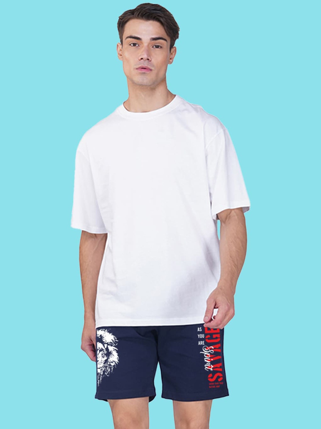 

NUSYL Men Typography Printed Sports Shorts, Navy blue