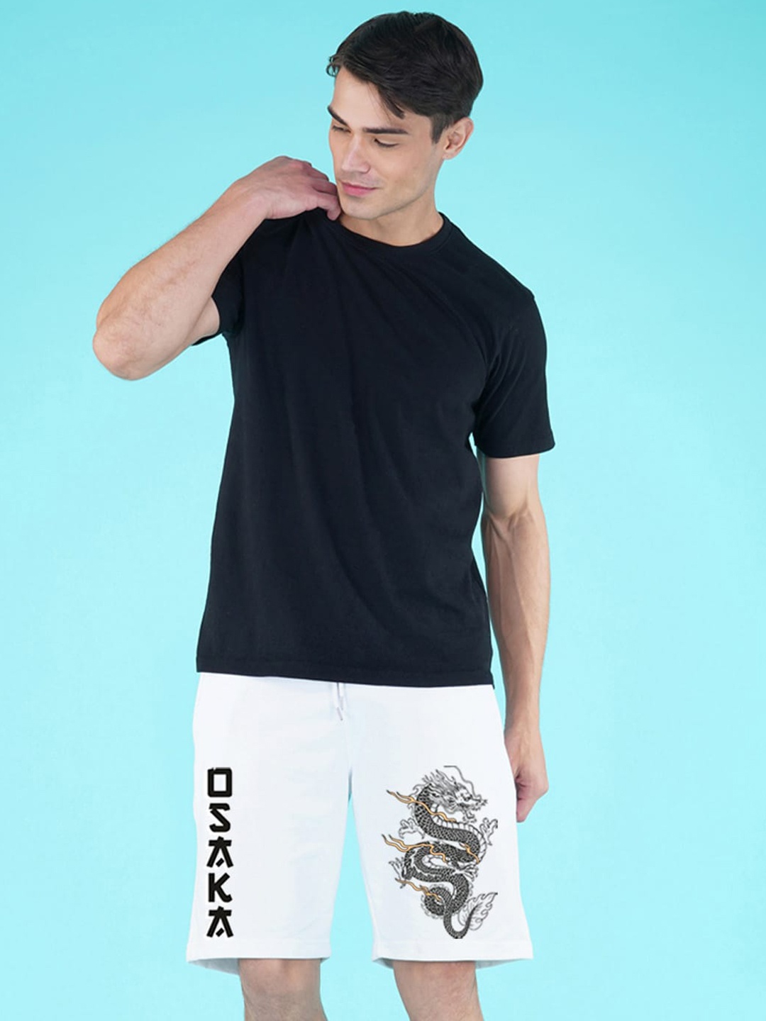 

NUSYL Men Dragon Printed Pure Cotton Shorts, White