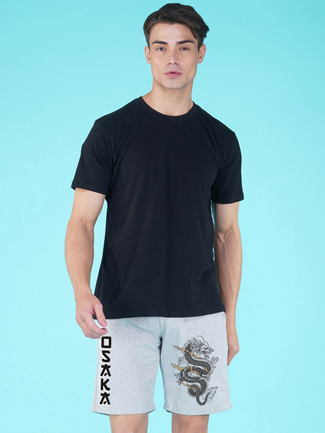 

NUSYL Men Graphic Printed Mid-Rise Sports Shorts, Grey