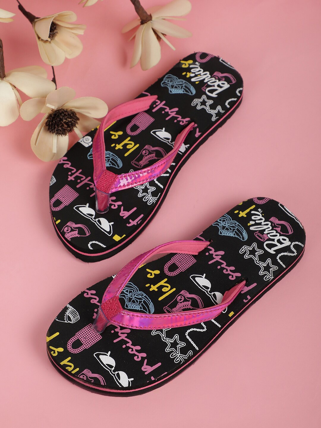 

Kids Ville Girls Barbie Printed Thong Flip Flops, Black