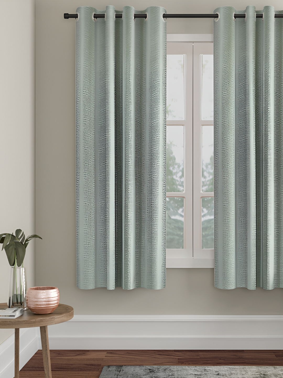 

HOSTA HOMES Olive Green Abstract Black Out Eyelet Window Curtain