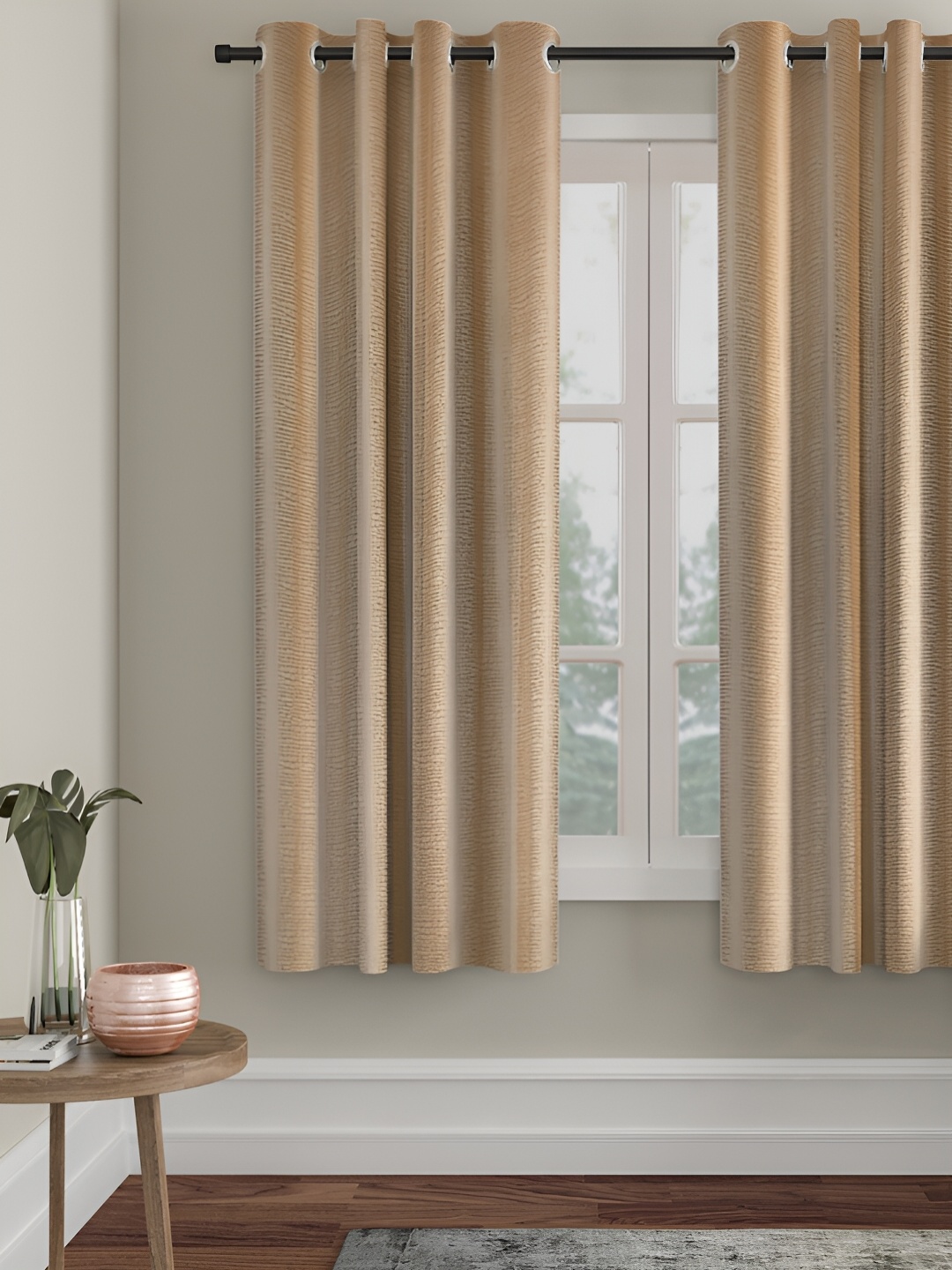 

HOSTA HOMES Beige Abstract Black Out Eyelet Window Curtain