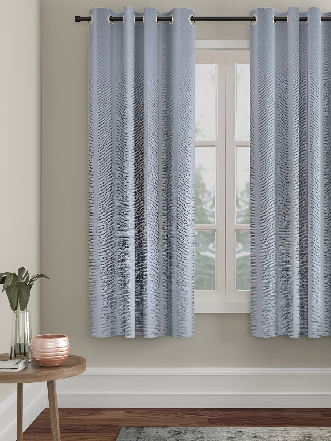 

HOSTA HOMES Silver-Toned Abstract Black Out Eyelet Window Curtain