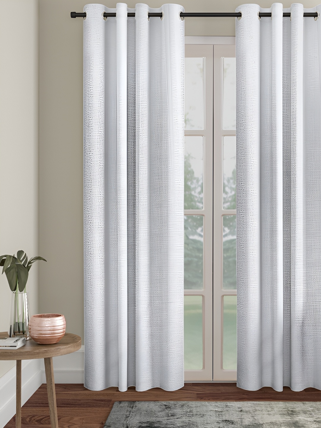 

HOSTA HOMES White Textured Black Out Long Door Curtain