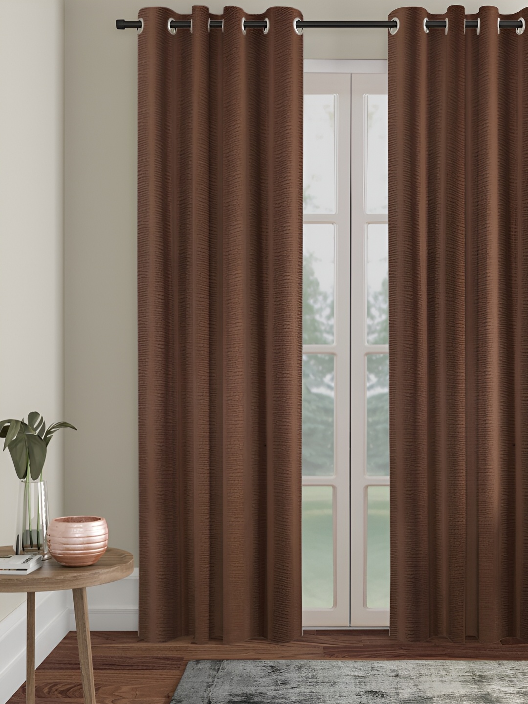 

HOSTA HOMES Brown Abstract Black Out Eyelet Long Door Curtain