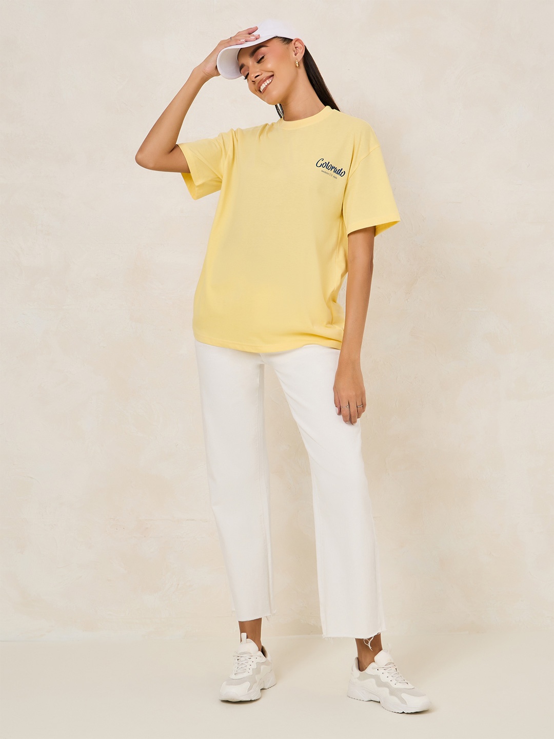 

Styli Women Colorado Slogan Oversized T-Shirt, Yellow