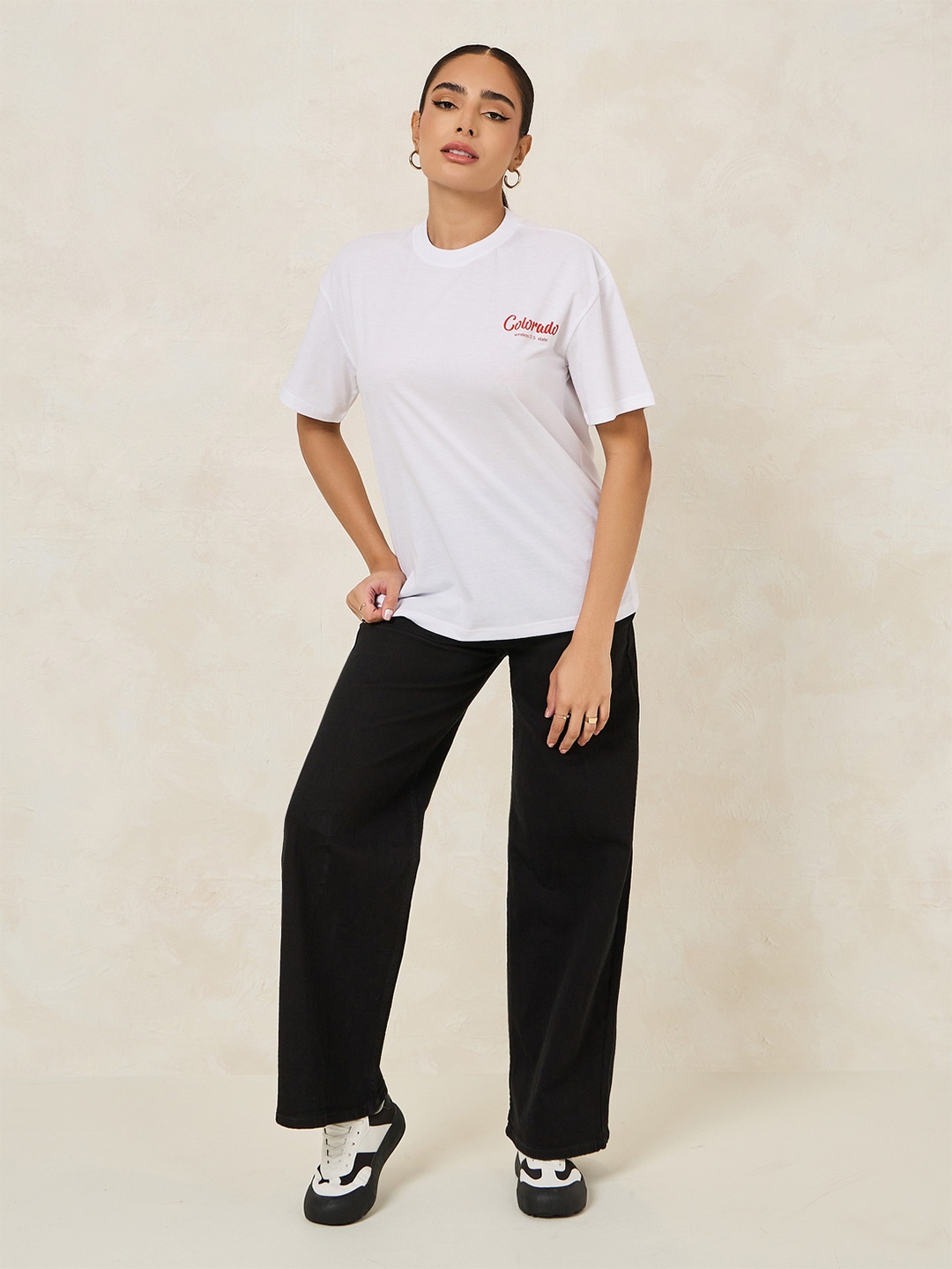 

Styli Round Neck Short Sleeve Oversized T-Shirt, White