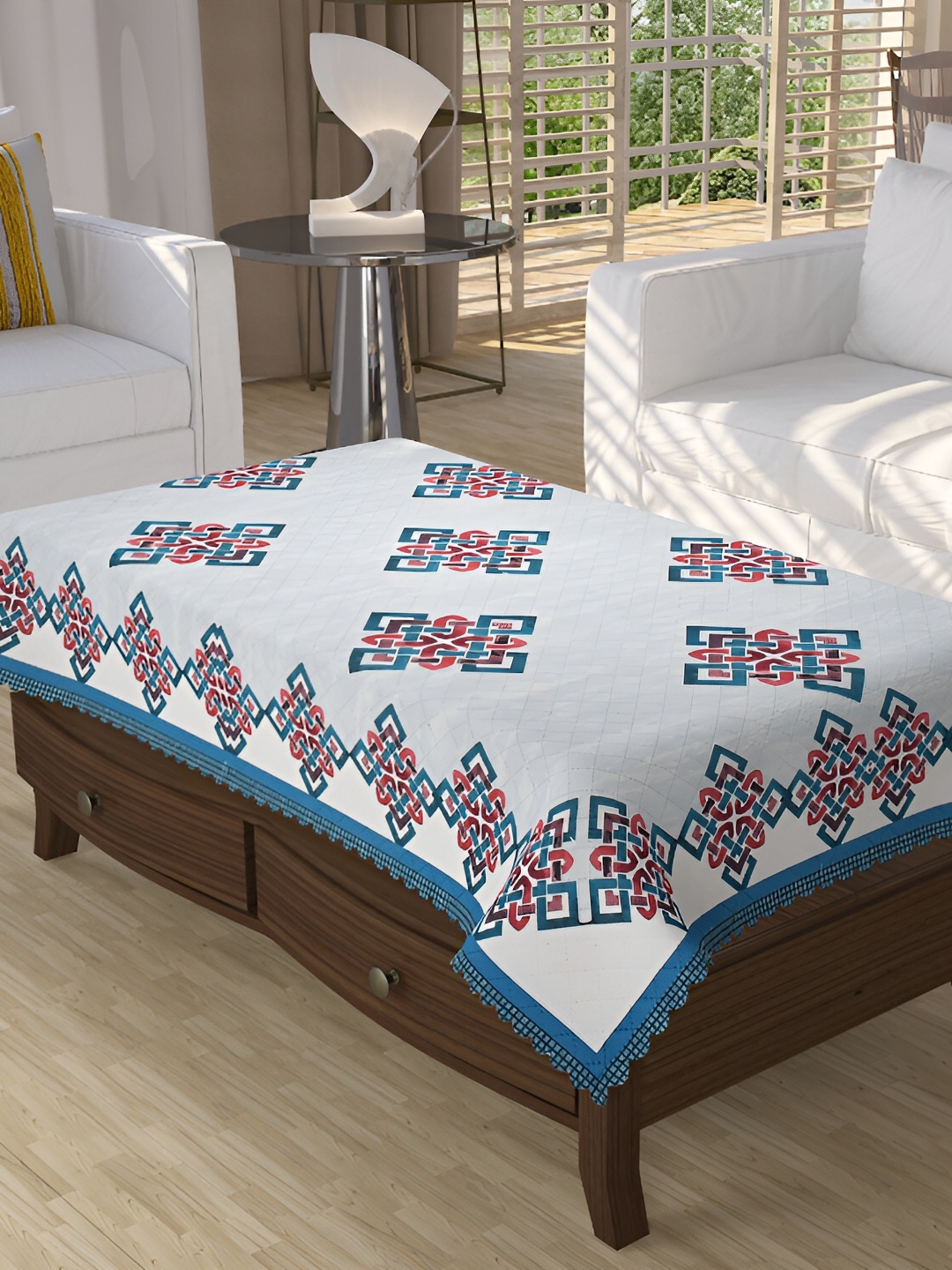 

BIGGER FISH Blue Geometric Printed Rectangle 4 Seater Centre Table Cover