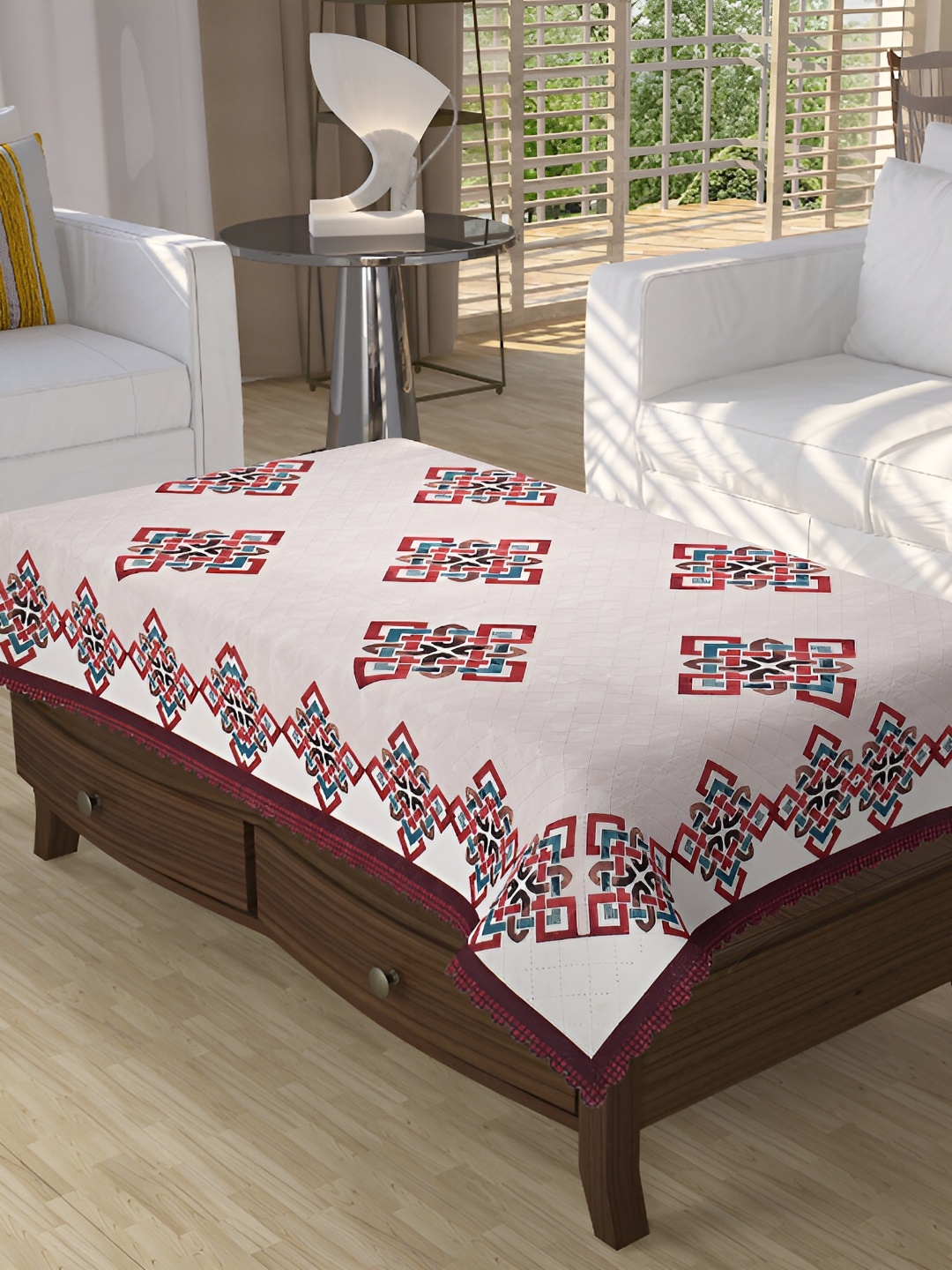 

BIGGER FISH Pink Geometric Printed Rectangle 4 Seater Centre Table Cover