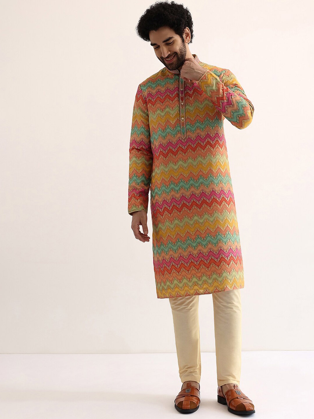 

KALKI Fashion Geometric Printed Regular Straight Kurta & Churidar, Yellow