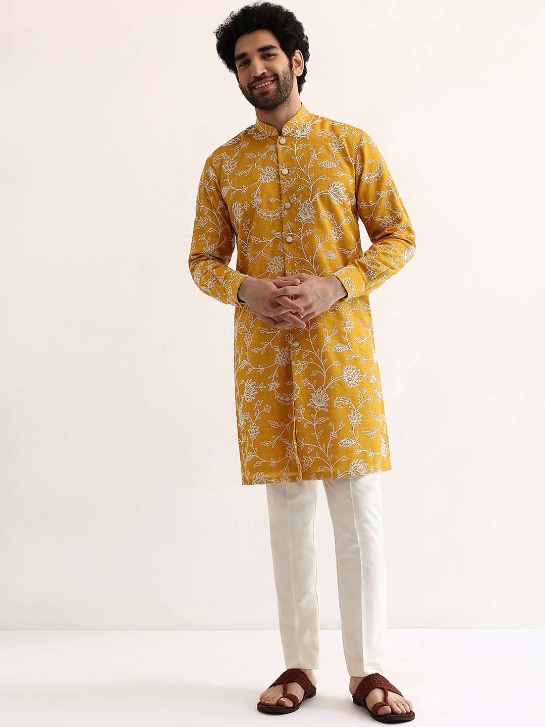 

KALKI Fashion Floral Embroidered Regular Kurta With Trouser, Yellow