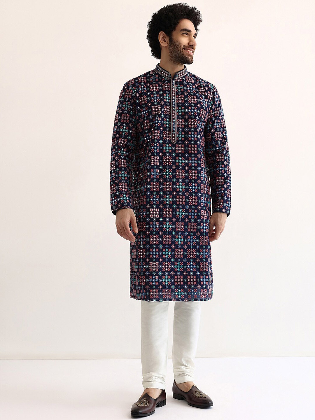 

KALKI Fashion Embroidered Regular Mirror Work Kurta with Pyjamas, Blue