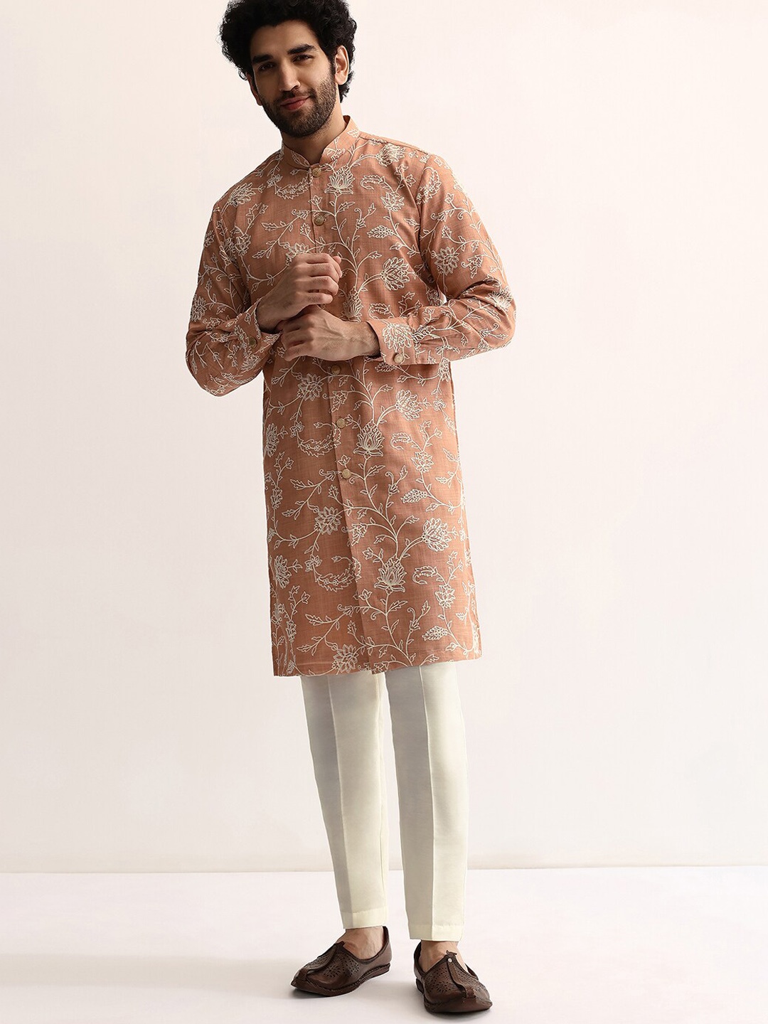 

KALKI Fashion Floral Embroidered Regular Thread Work Kurta with Trousers, Orange