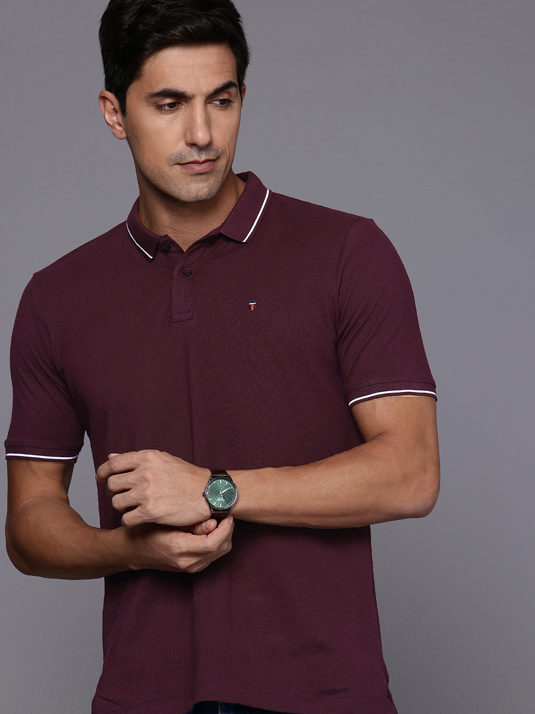 

Louis Philippe Jeans Polo Collar Pure Cotton Slim Fit T-shirt, Purple